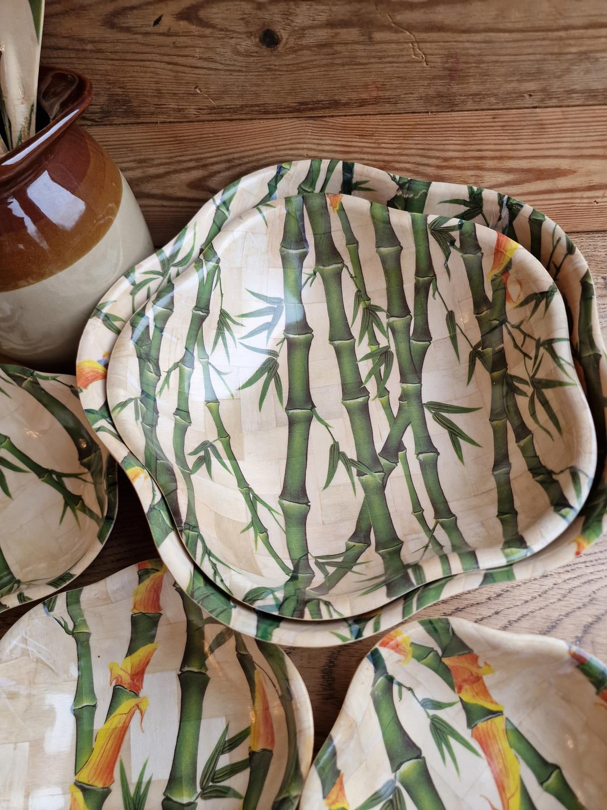 Vintage Bamboo Salad Serving Bowl Set - Mid Century Modern