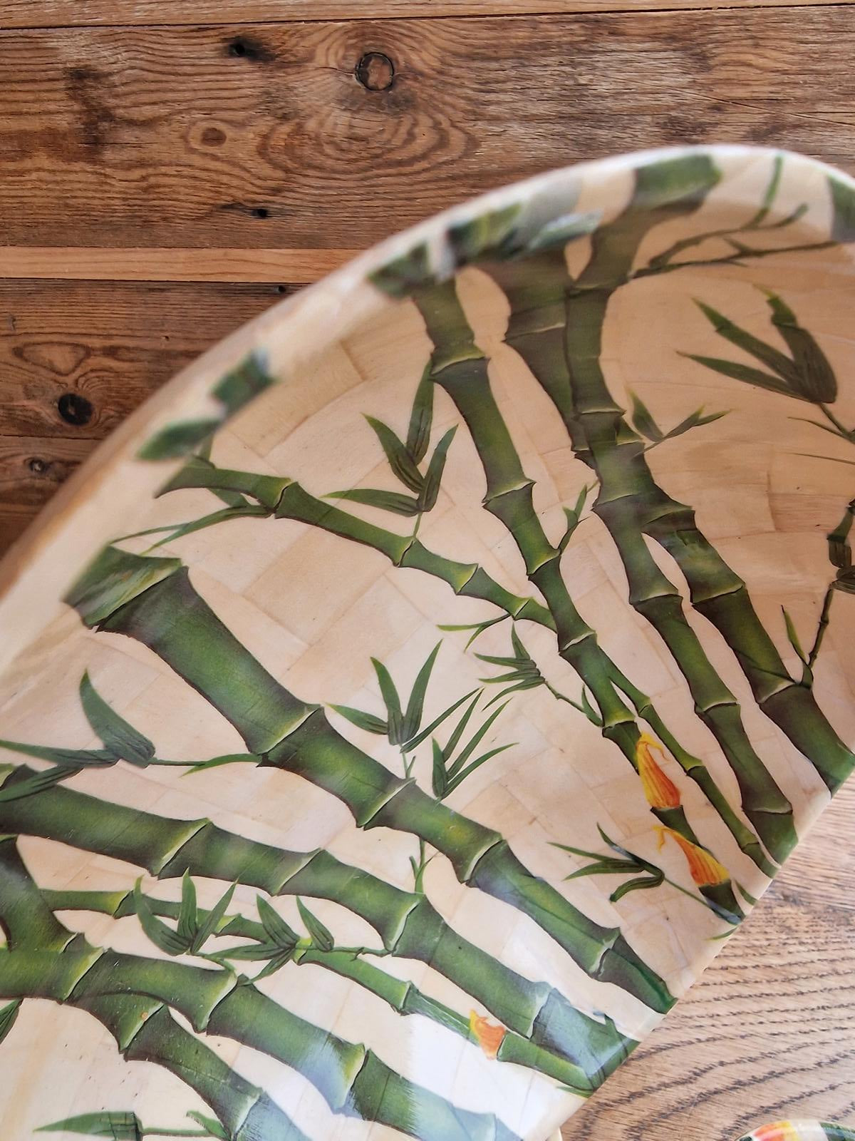 Vintage Bamboo Salad Serving Bowl Set - Mid Century Modern