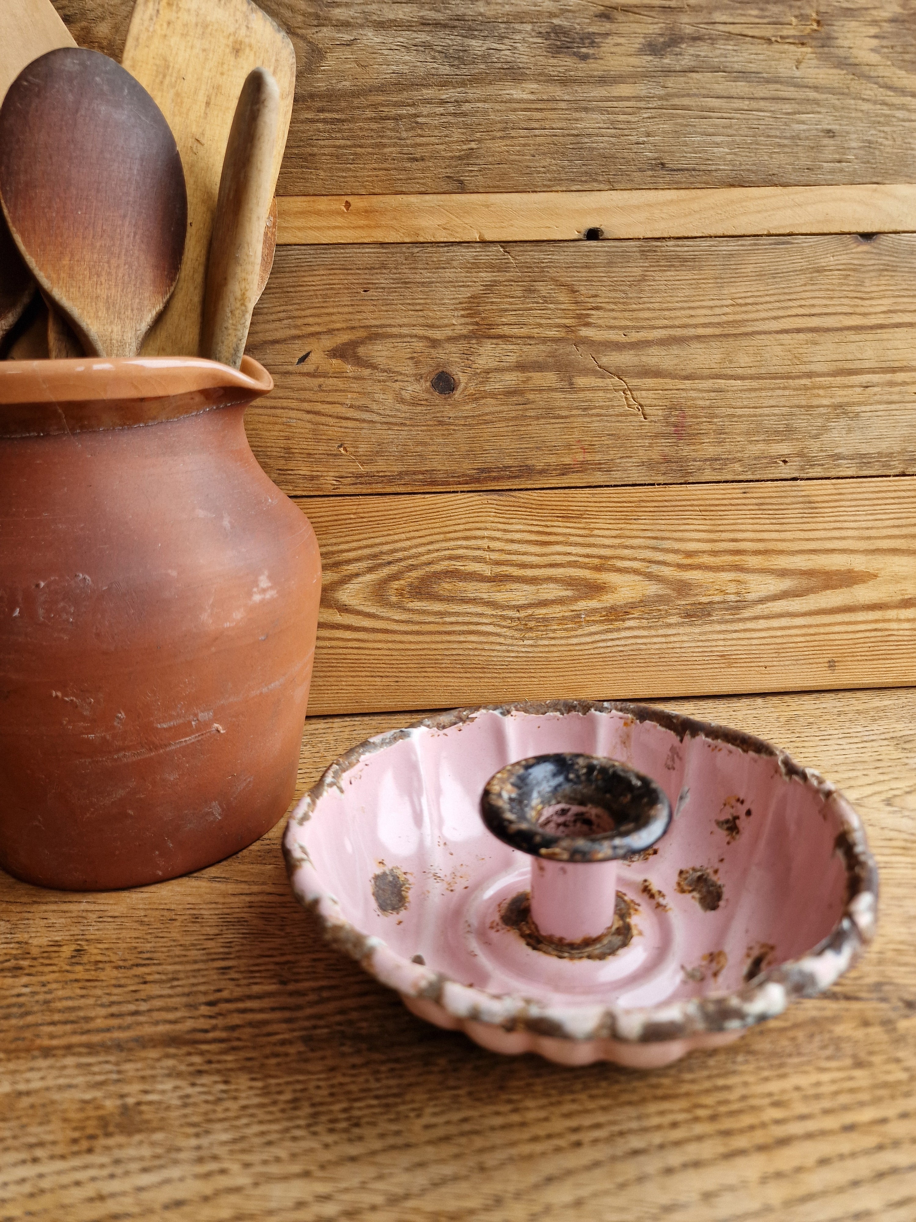Pink Enamel Chamberstick