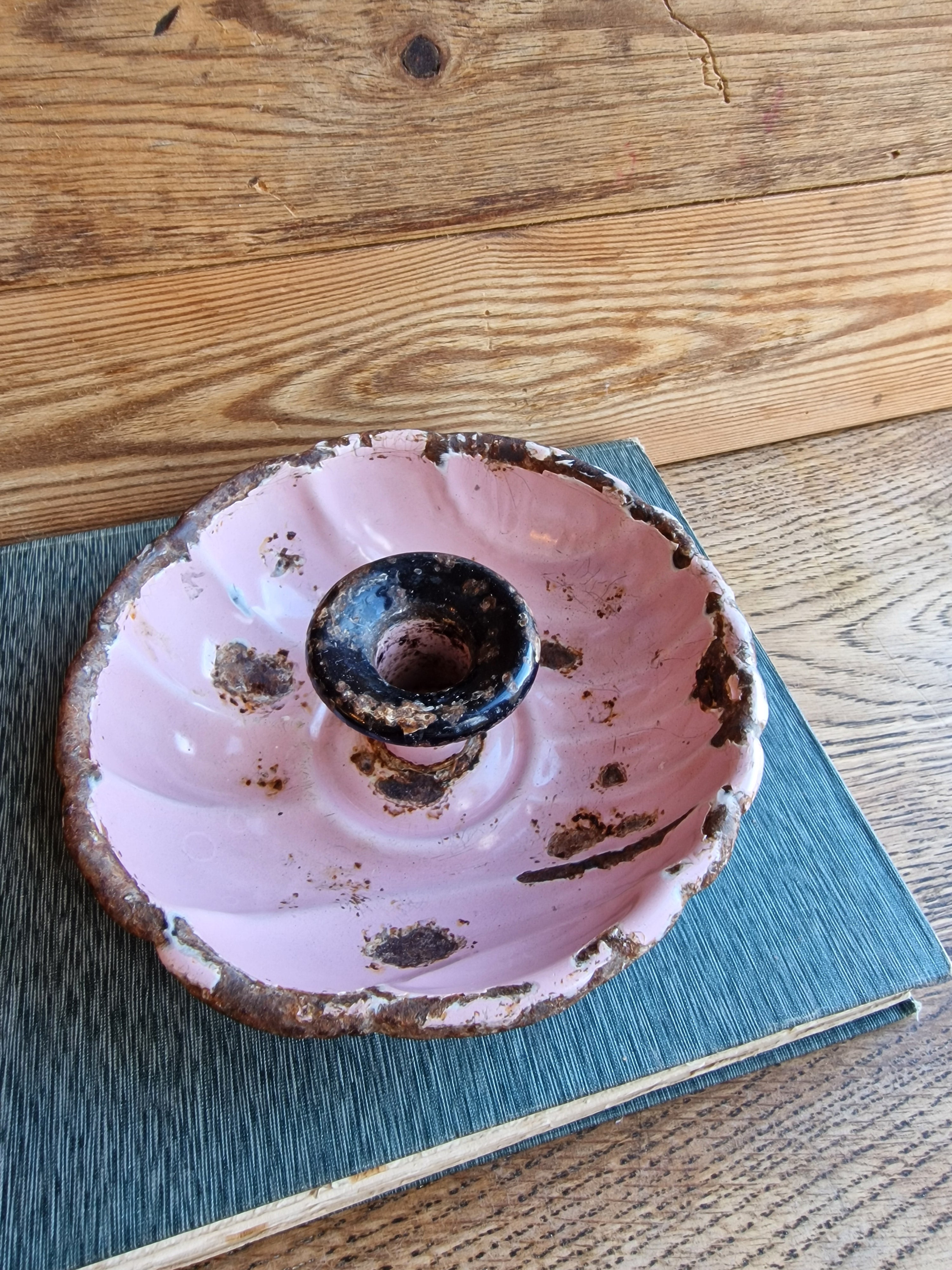 Pink Enamel Chamberstick