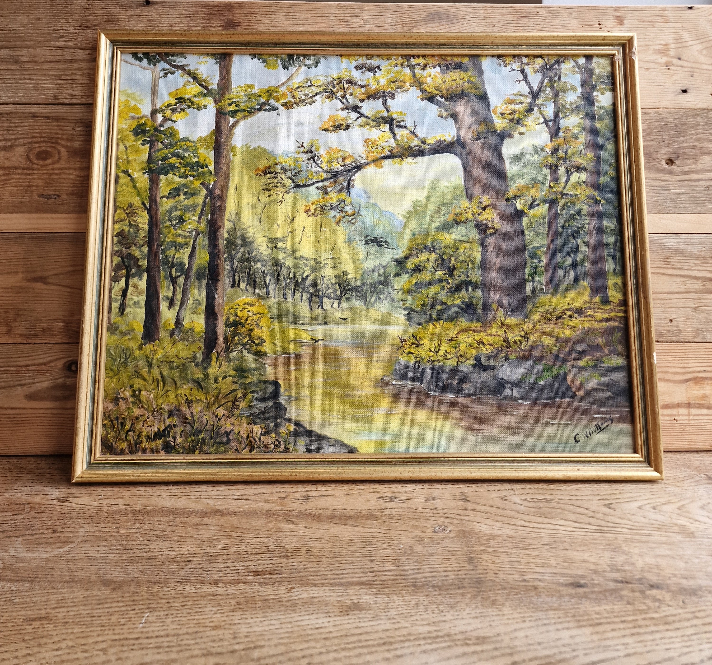 Vintage Landscape Oil On Board