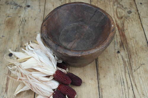 French hand carved wooden bowl