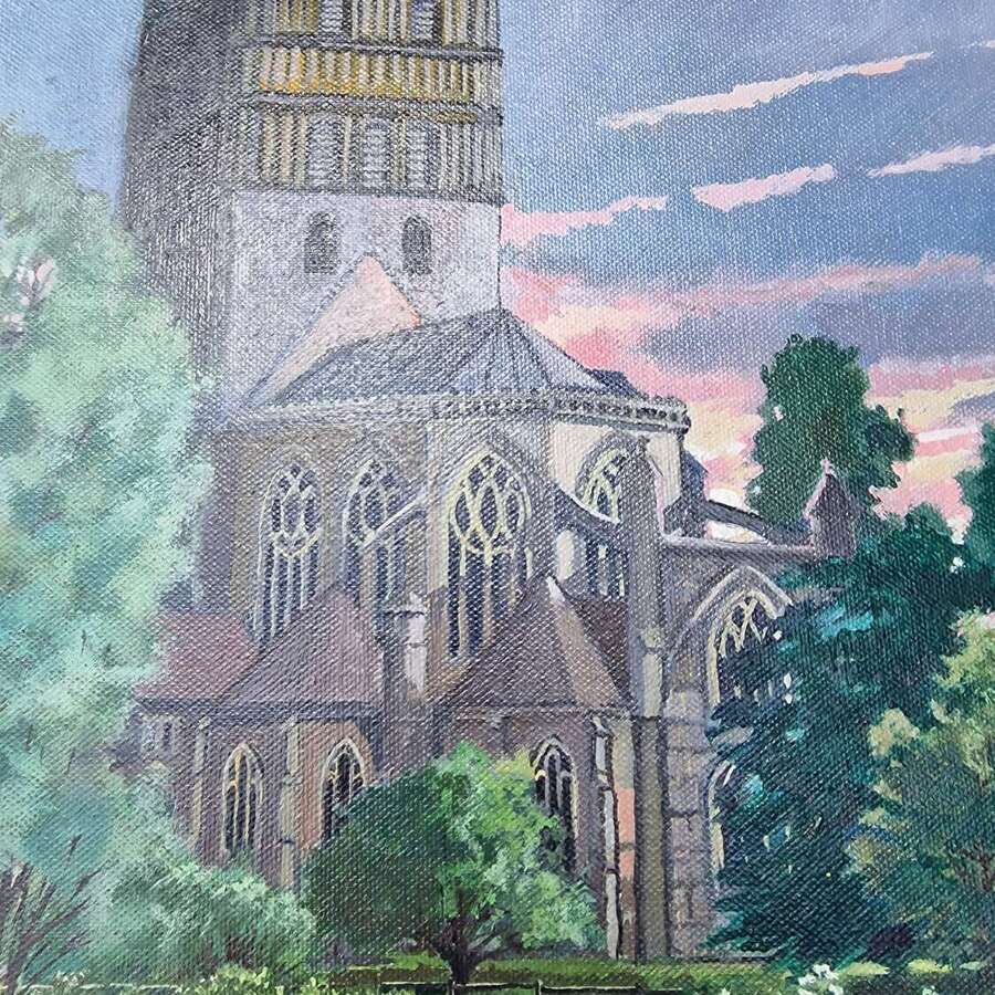 Tewkesbury Abbey oil on canvas by Peter Ramage