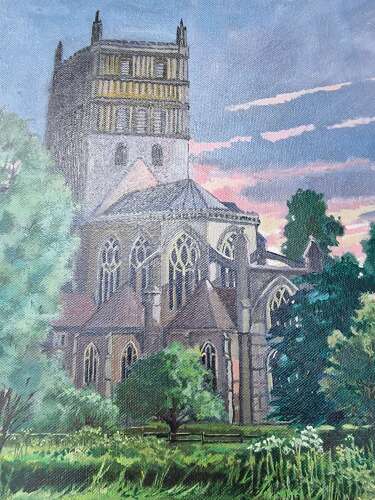 Tewkesbury Abbey oil on canvas by Peter Ramage