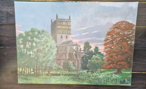 Tewkesbury Abbey oil on canvas by Peter Ramage