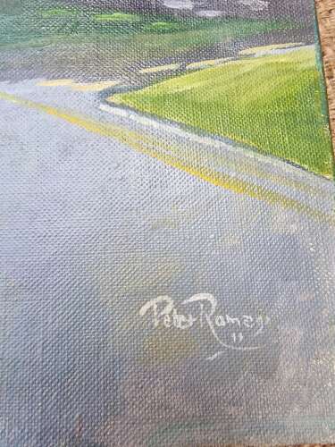 Street scene oil on canvas by Peter Ramage