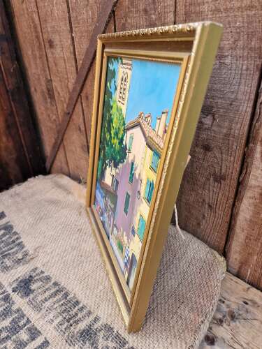 Framed oil on board street scene