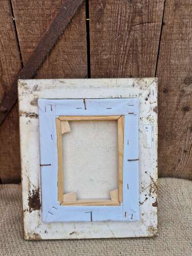 Boy fishing framed oil on canvas