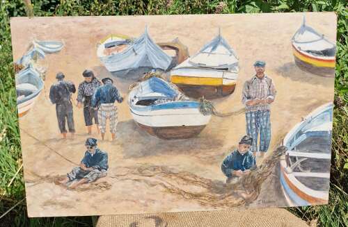 Fishing boats / J Haslam painting