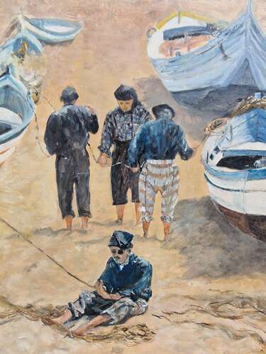 Fishing boats / J Haslam painting