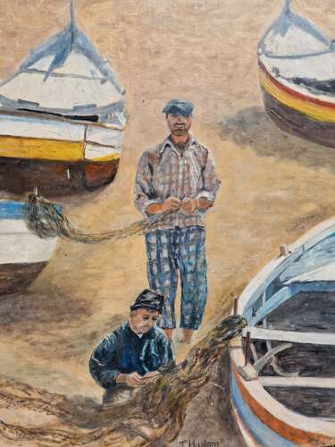 Fishing boats / J Haslam painting