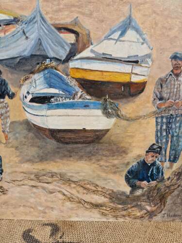 Fishing boats / J Haslam painting