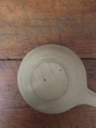 Handmade Cricklade pottery pouring bowl with leaf decoration