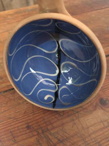 Handmade Cricklade pottery pouring bowl in rich blue glaze