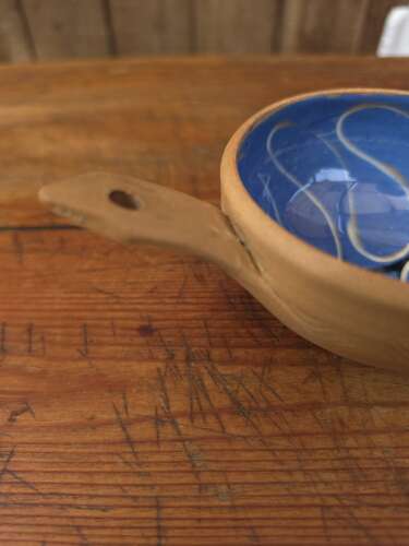 Handmade Cricklade pottery pouring bowl in rich blue glaze