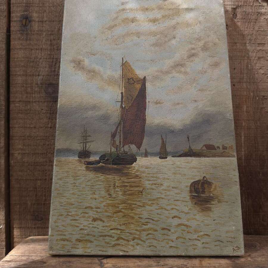 Signed 1916 marine oil painting by A. Bull