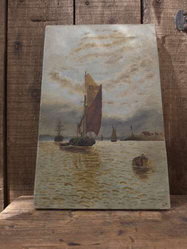 Signed 1916 marine oil painting by A. Bull