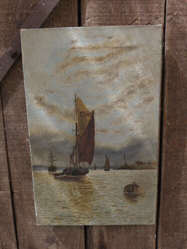 Signed 1916 marine oil painting by A. Bull