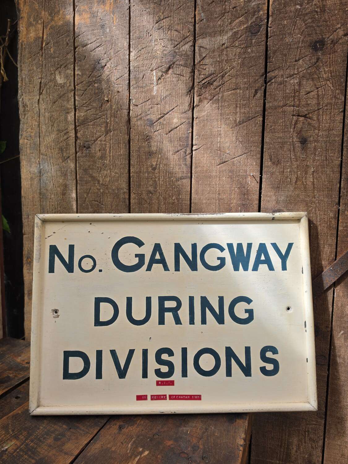Vintage Royal Naval Association “No Gangway During Divisions” wooden sign