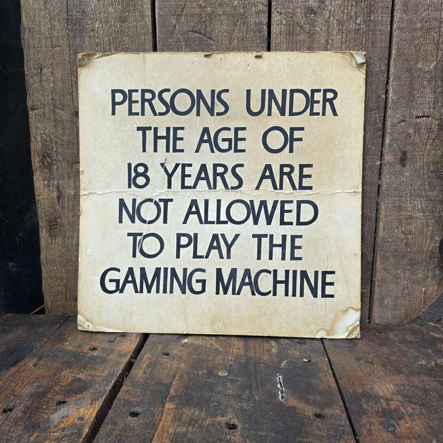 Vintage Royal Naval Association &ldquo;Persons Under 18&rdquo; gaming sign