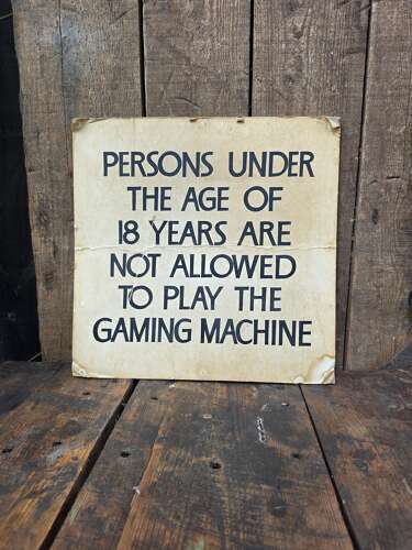 Vintage Royal Naval Association “Persons Under 18” gaming sign