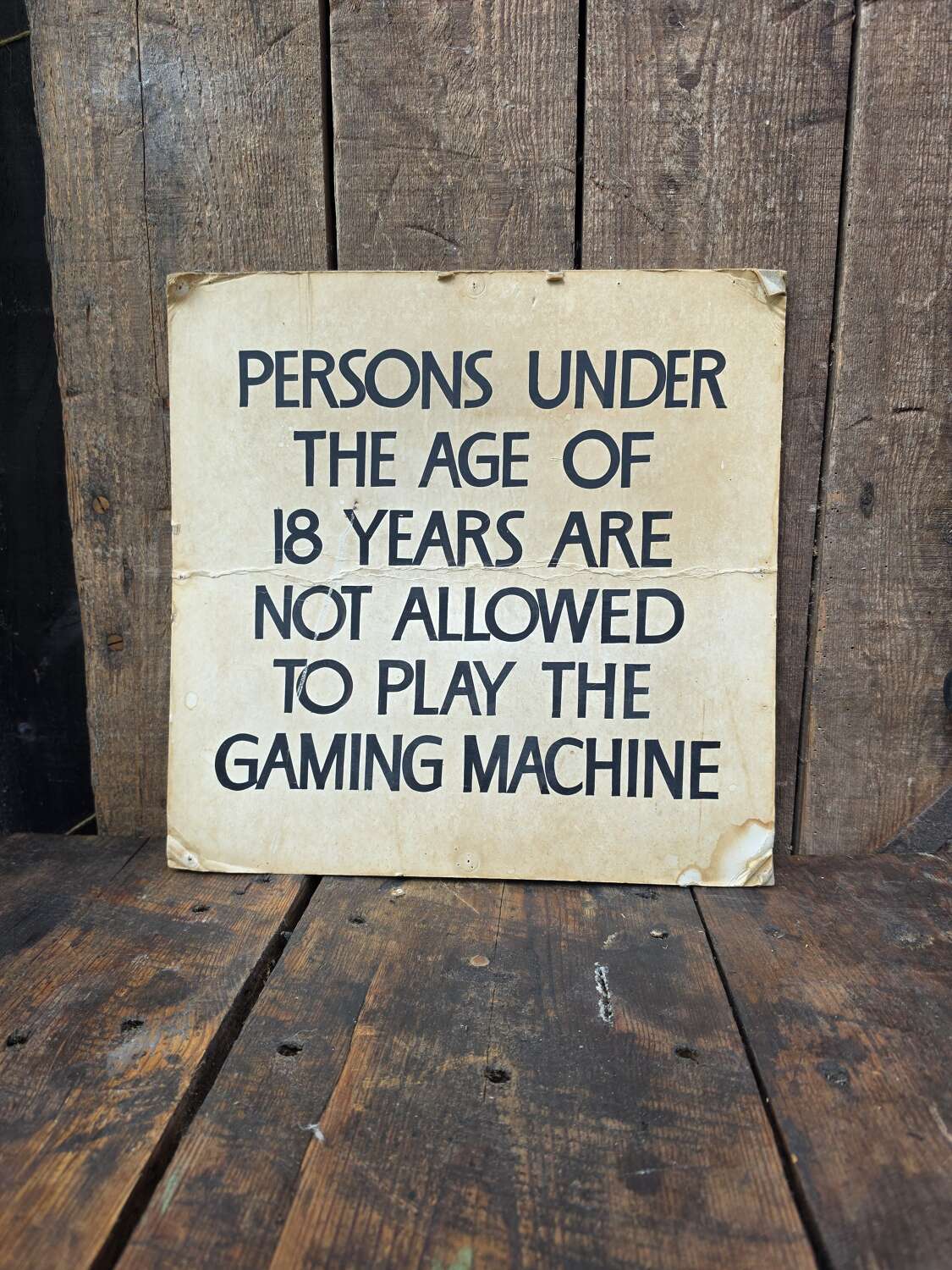 Vintage Royal Naval Association “Persons Under 18” gaming sign