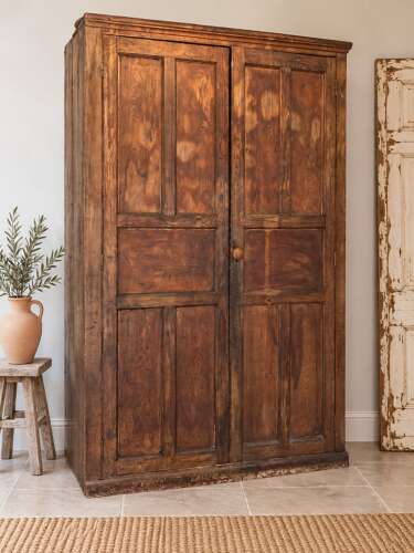 Large antique pitch pine school cupboard