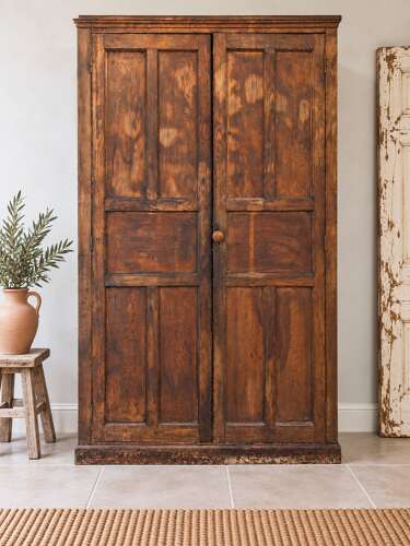 Large antique pitch pine school cupboard
