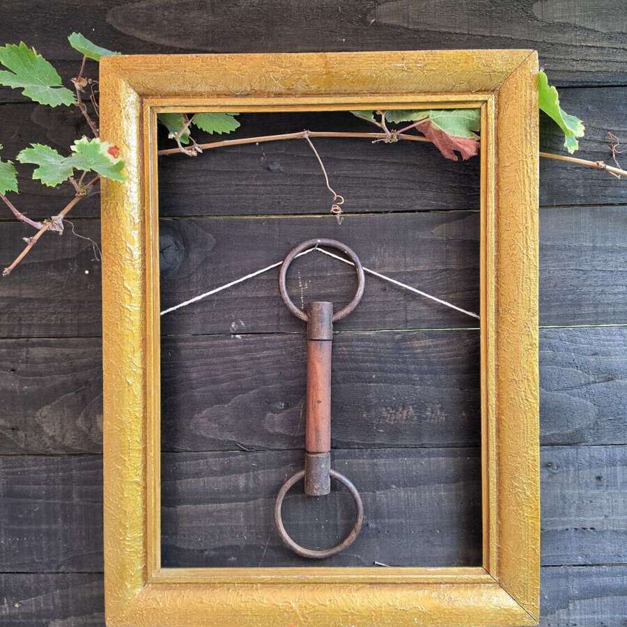 Antique horse bit with wooden centre